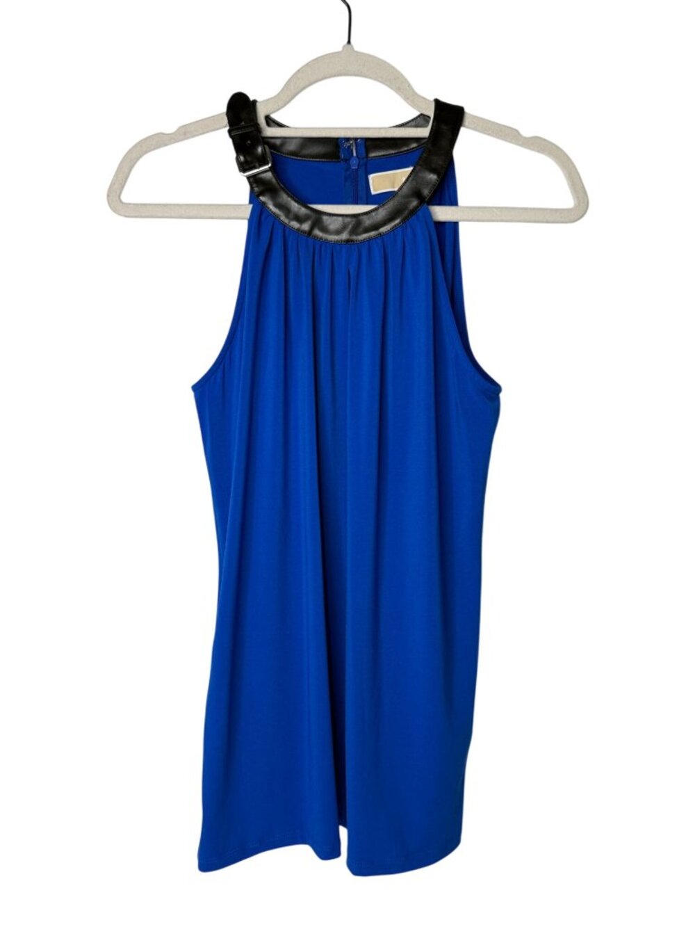 Michael Kors Amalfi Blue Faux Leather Trim Sleeveless Top M NWT